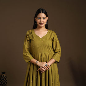 Green Flared Cotton Jacquard Kurta with Palazzo Set
