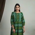  Green Flared Cotton Pochampally Ikat Dress