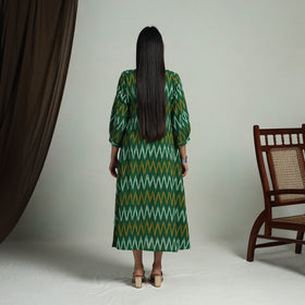  Green Flared Cotton Pochampally Ikat Dress