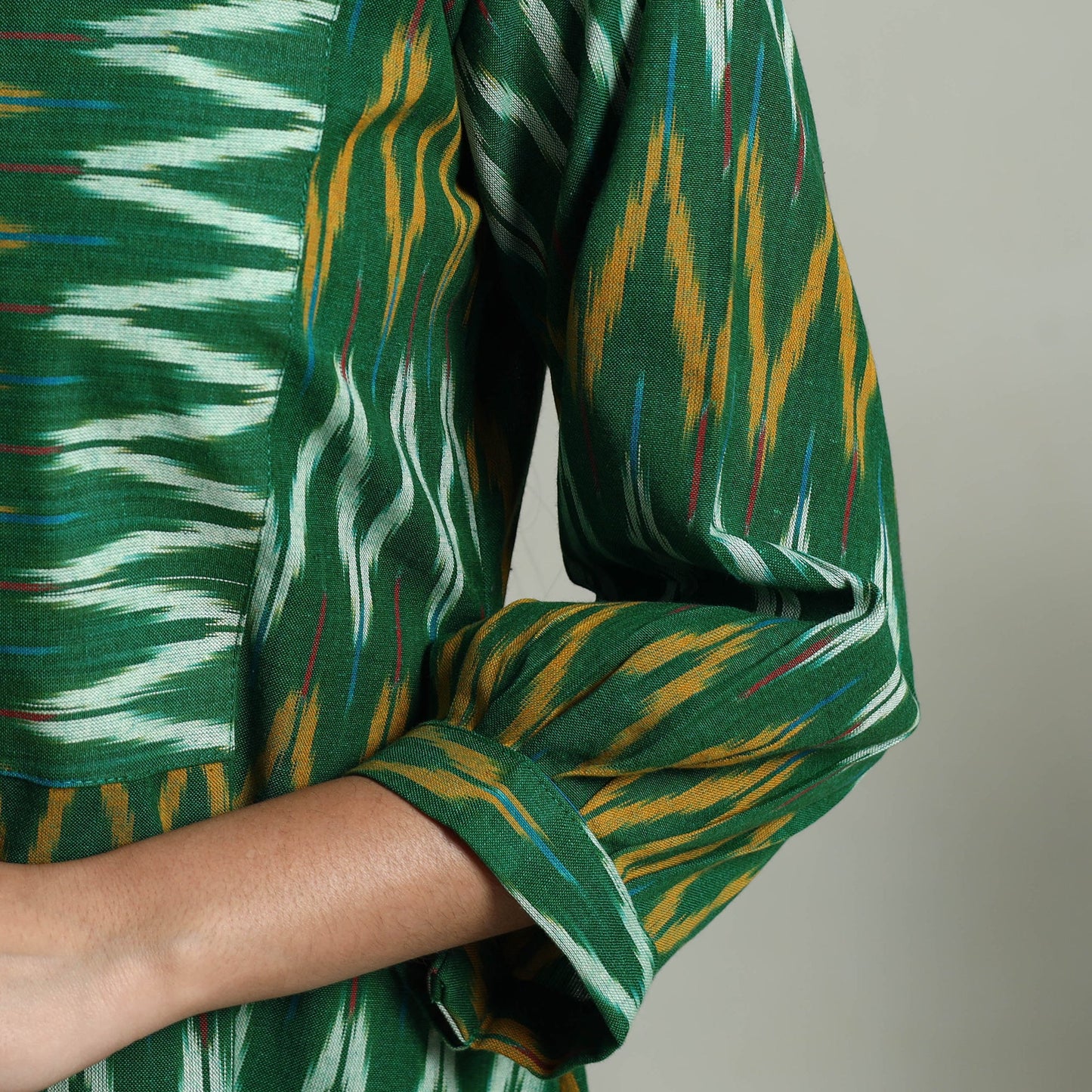  Green Flared Cotton Pochampally Ikat Dress
