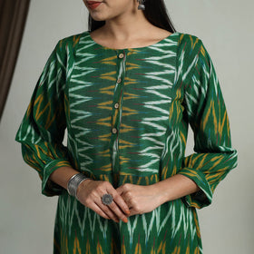  Green Flared Cotton Pochampally Ikat Dress