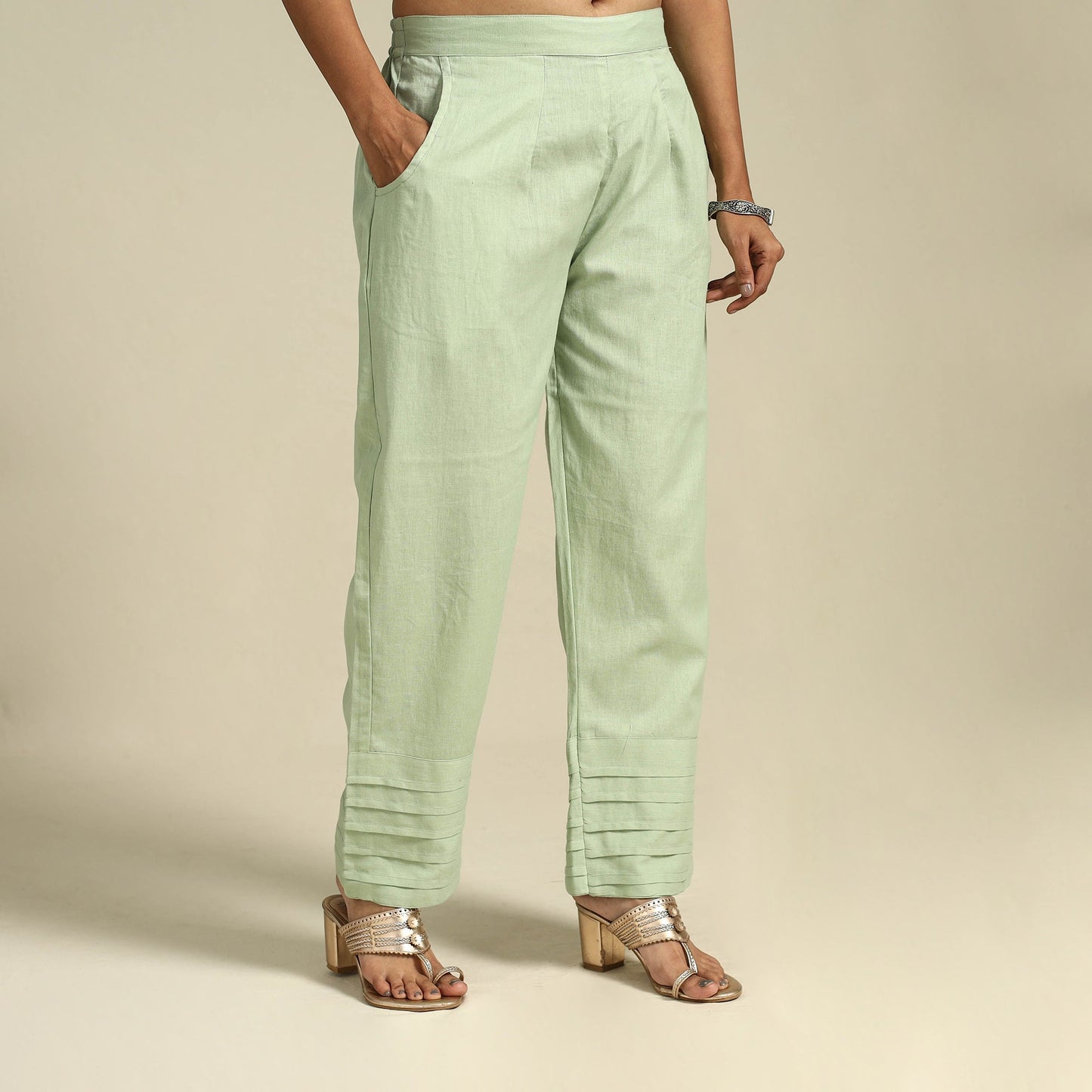 Green Flex Cotton Elasticated Plain Pant