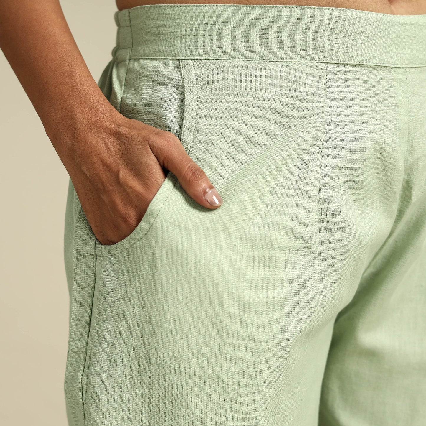 Green Flex Cotton Elasticated Plain Pant