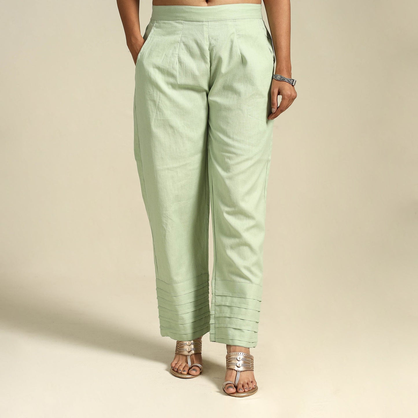 Green Flex Cotton Elasticated Plain Pant