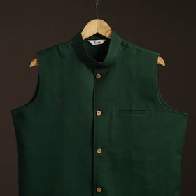 Green - flex cotton men plain nehru jacket 10 - handcrafted