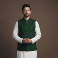 Green - flex cotton men plain nehru jacket 10 - handcrafted