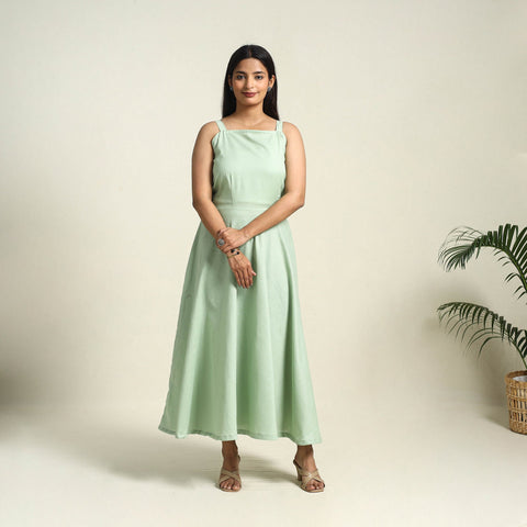  Green Flex Cotton Plain Dress