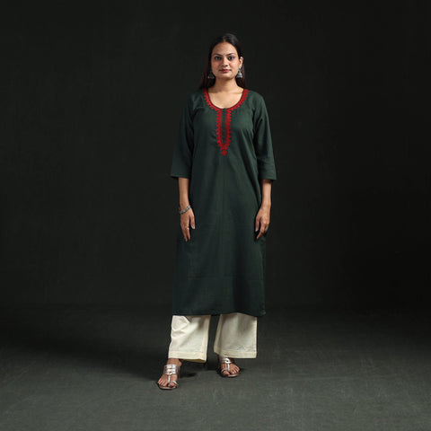 Flex cotton plain hand embroidered straight kurta for women