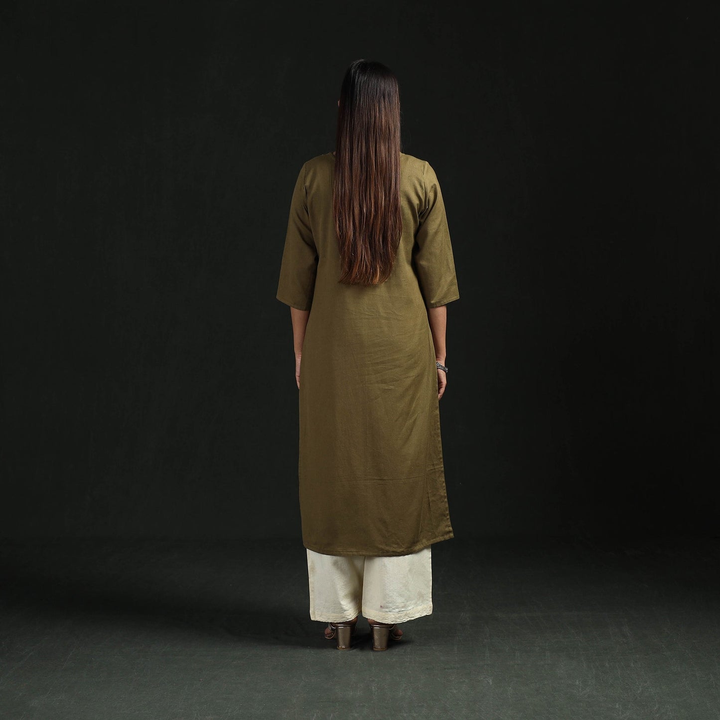 Flex cotton plain hand embroidered straight kurta for women