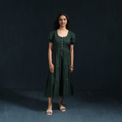 Green - flex cotton tiered plain dress 11 - handcrafted
