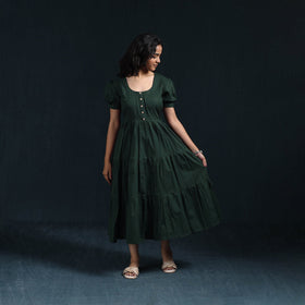 Green - flex cotton tiered plain dress 11 - handcrafted