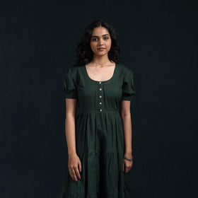 Green - flex cotton tiered plain dress 11 - handcrafted