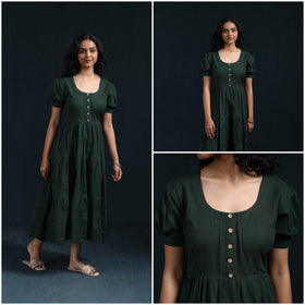Green - flex cotton tiered plain dress 11 - handcrafted