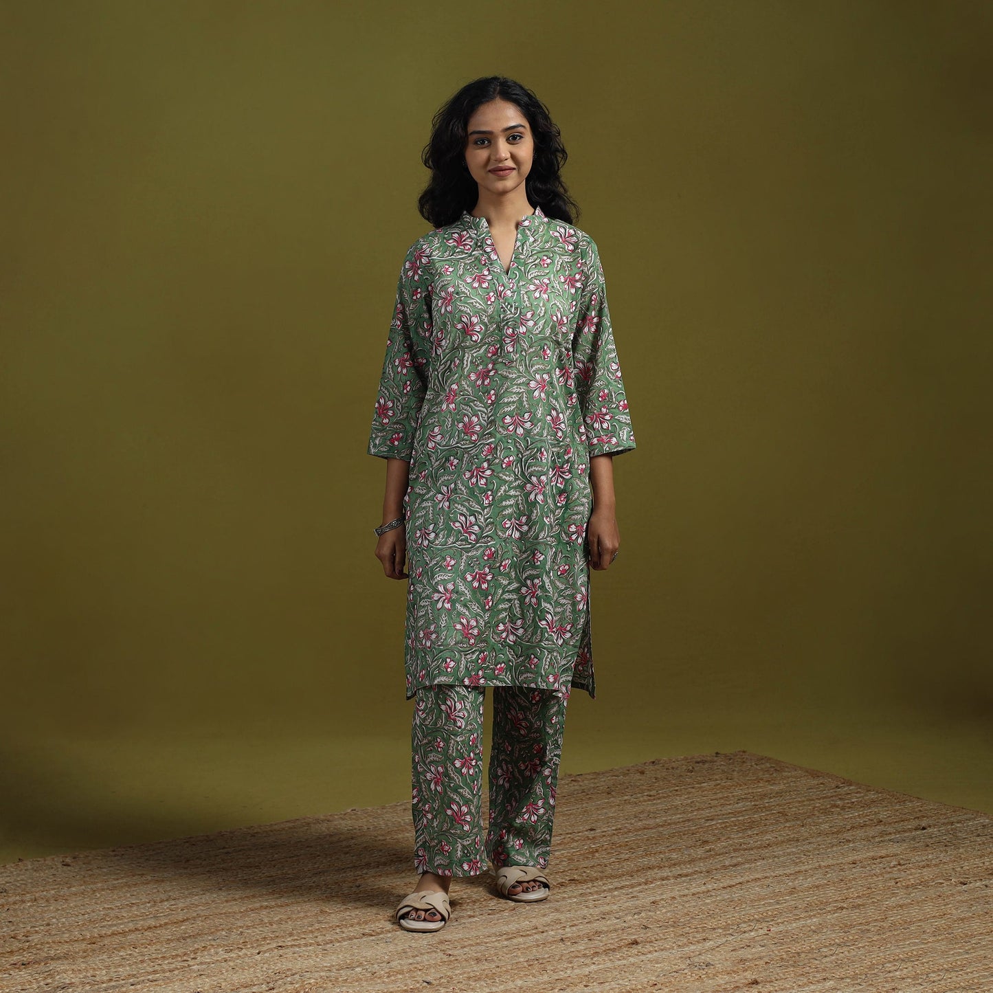 Floral cotton sanganeri co-ord set 03 - handcrafted