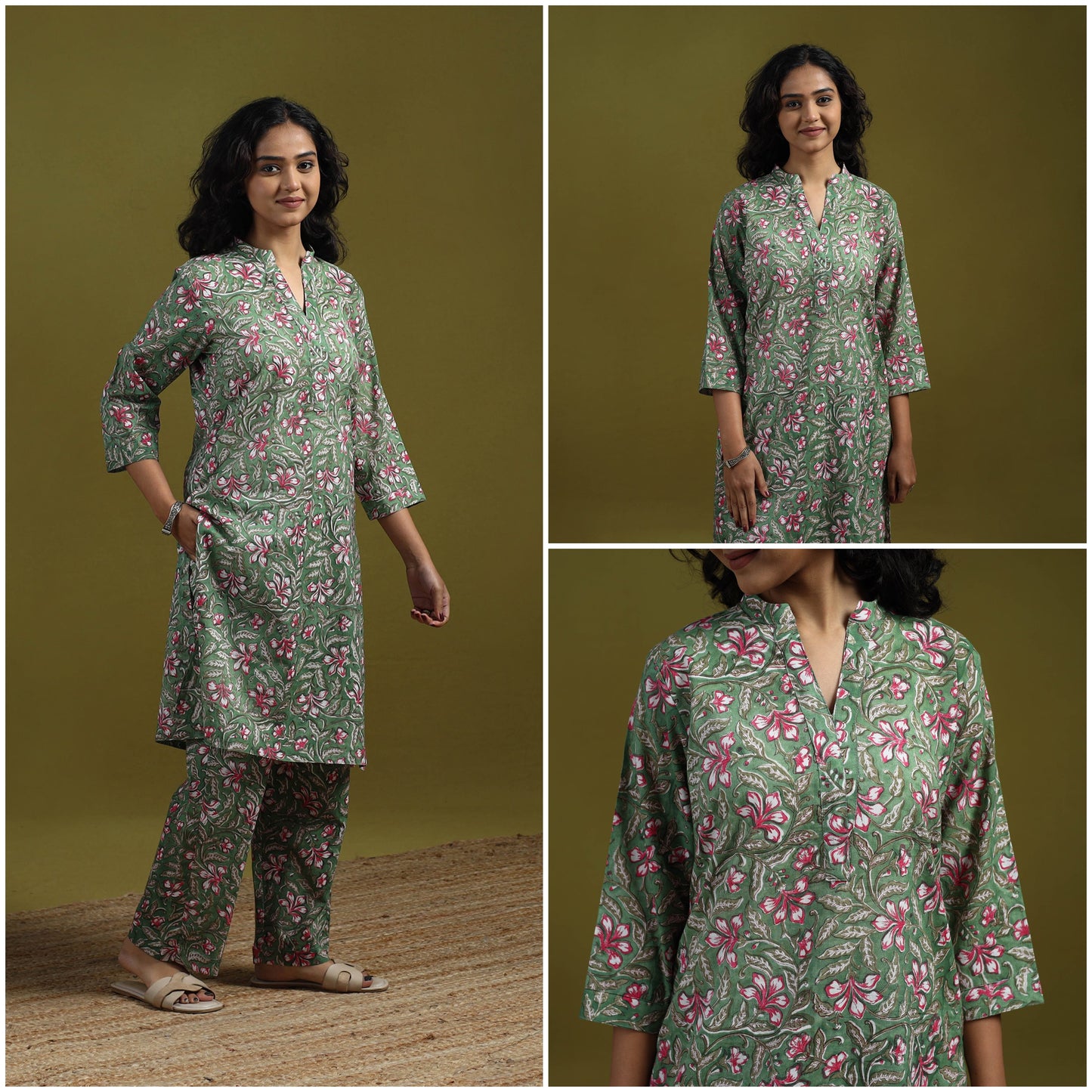 Floral cotton sanganeri co-ord set 03 - handcrafted
