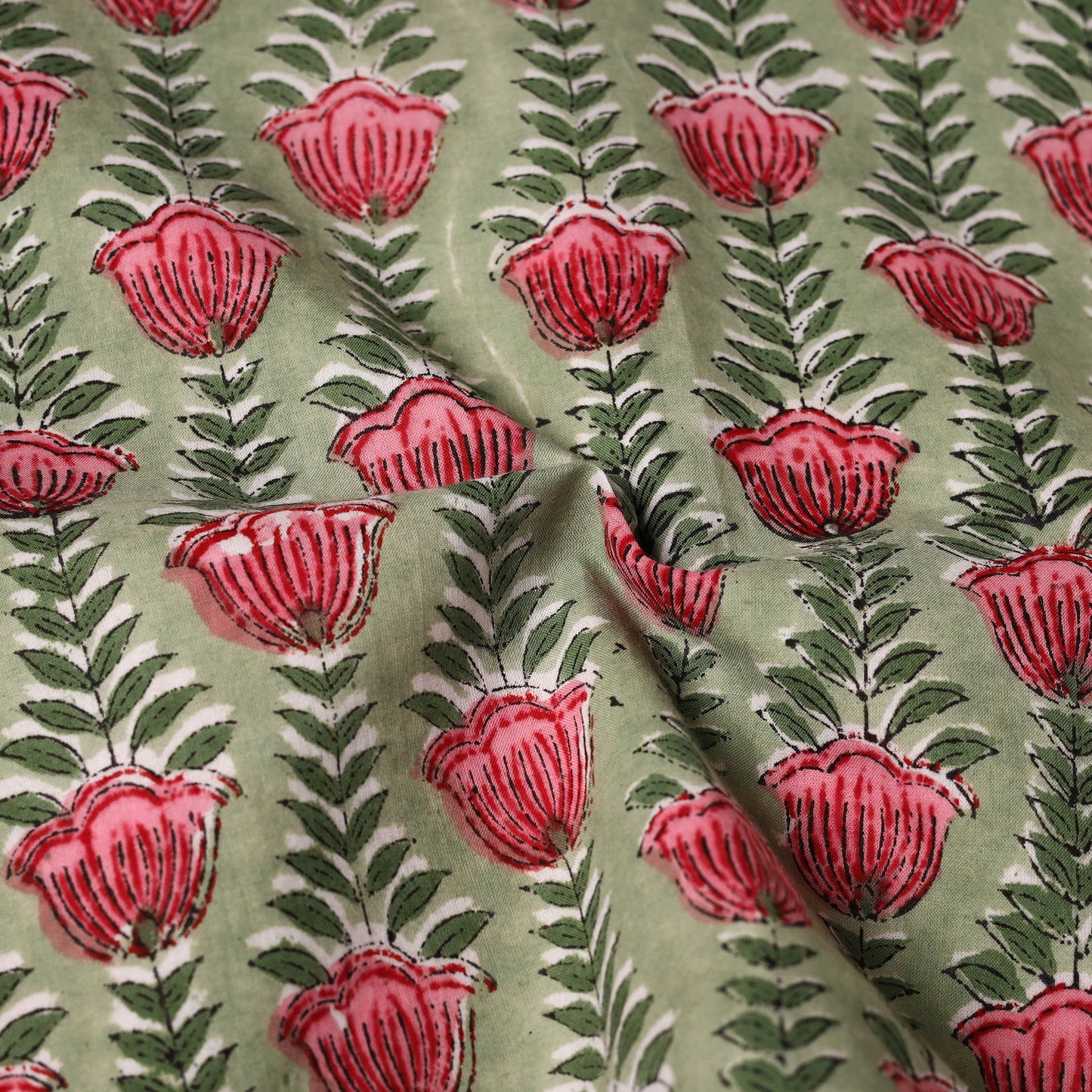  Green Floral Block Print Cotton Hand Embroidery Table Napkin