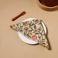 Green Floral Block Print Cotton Hand Embroidery Table Napkin