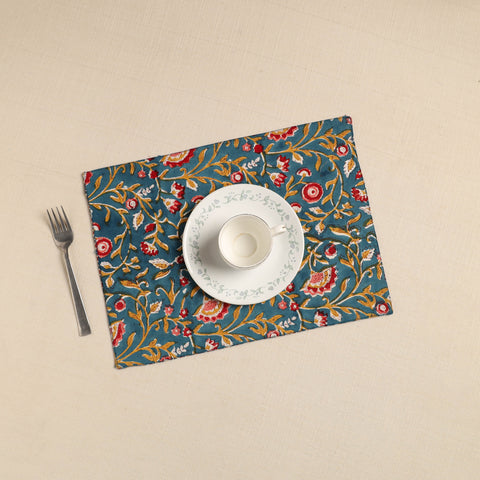  Green Floral Print Cotton Reversible Table Mat 