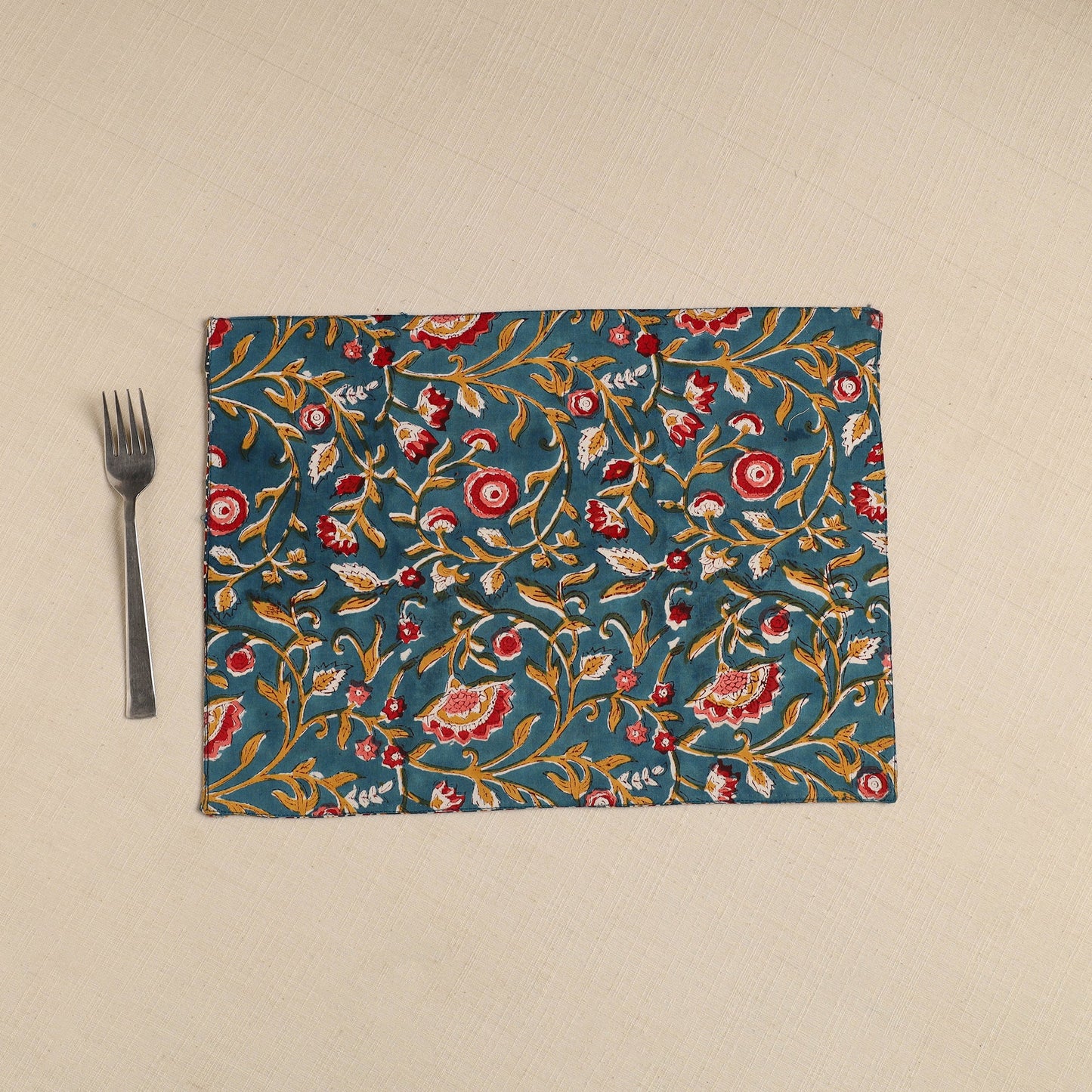  Green Floral Print Cotton Reversible Table Mat 