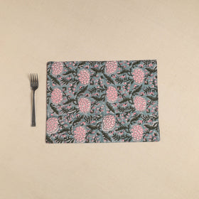  Green Floral Print Cotton Reversible Table Mat 