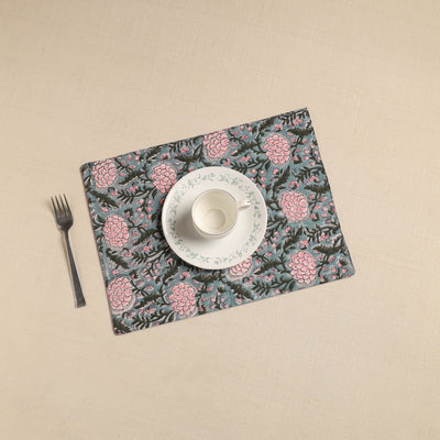  Green Floral Print Cotton Reversible Table Mat 