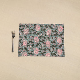  Green Floral Print Cotton Reversible Table Mat 