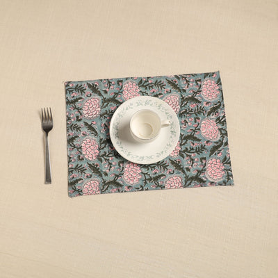  Green Floral Print Cotton Reversible Table Mat 