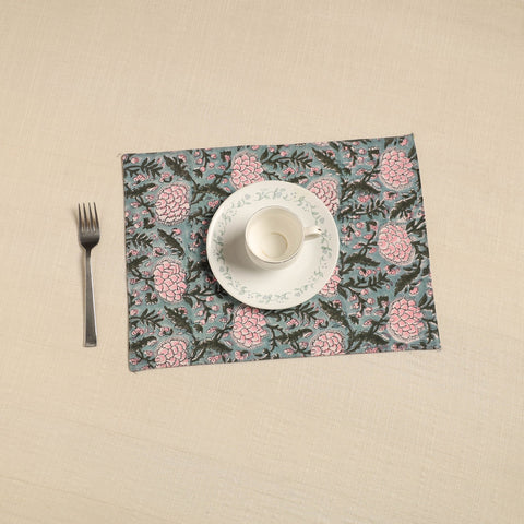  Green Floral Print Cotton Reversible Table Mat 
