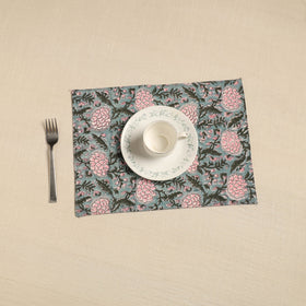  Green Floral Print Cotton Reversible Table Mat 