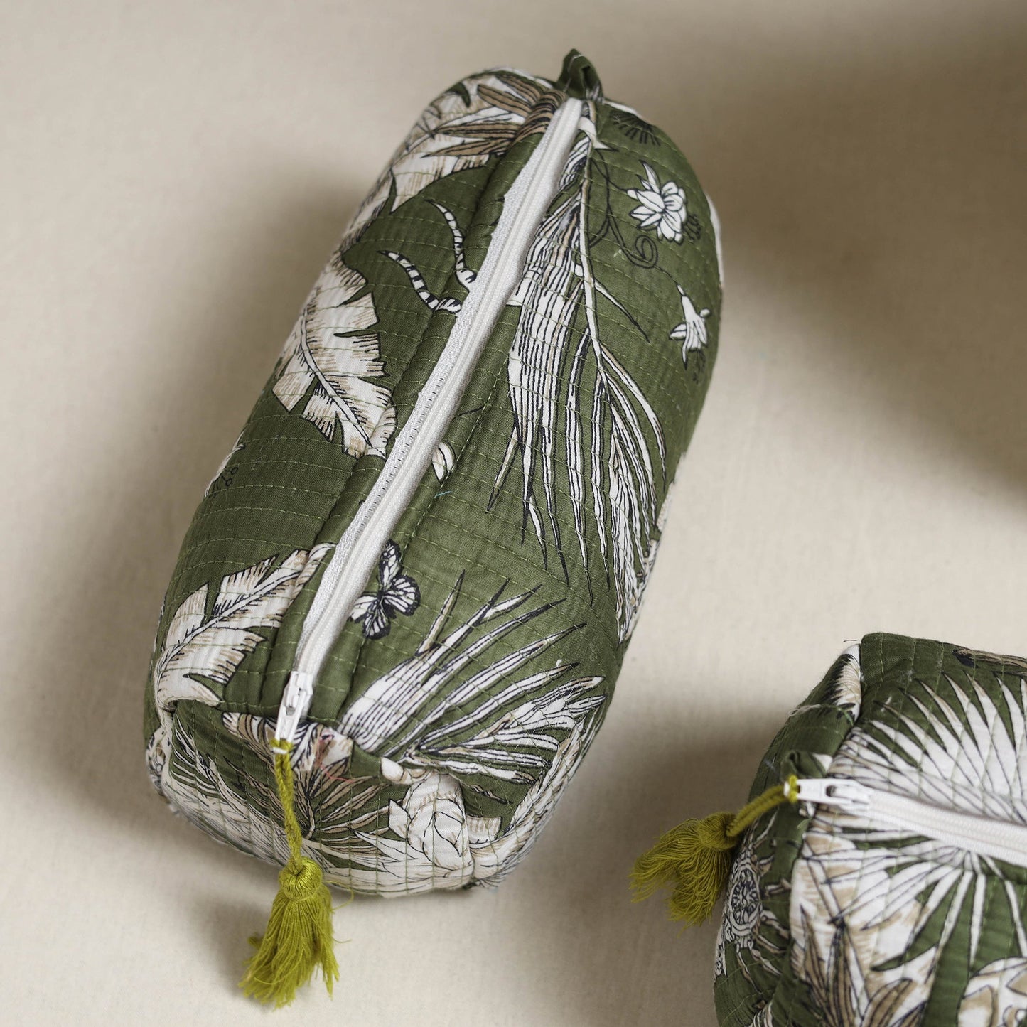 Floral hand block print quilted toiletry bags (set of 3) 25