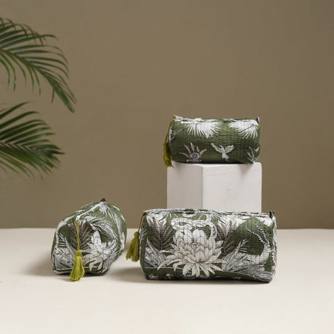 Floral hand block print quilted toiletry bags (set of 3) 25