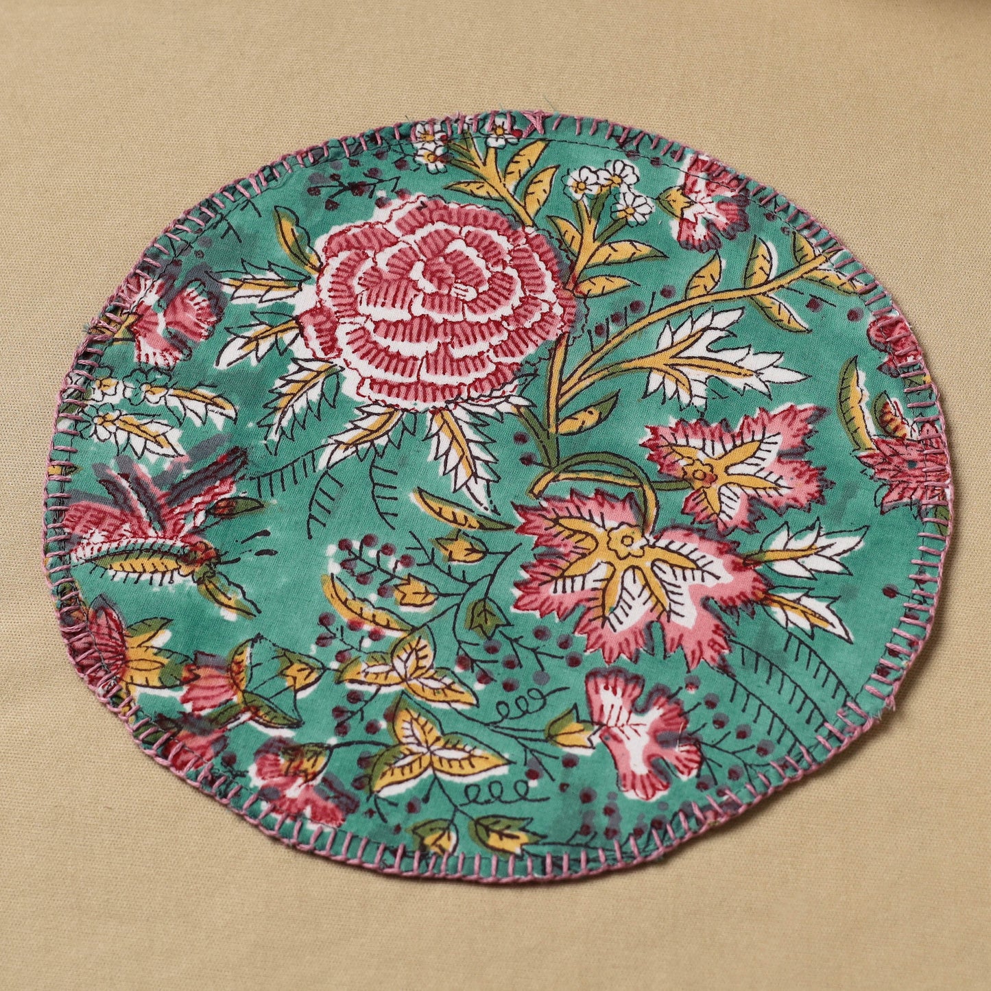 Floral Block Print Hand Embroidery Roti Napkin 09 