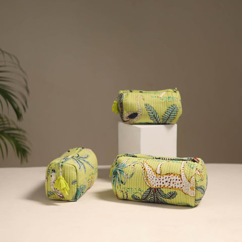 Green - floral hand quilted toiletry bags (set of 3) 25