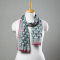  Green with Pink Flowers Sanganeri Block Printed Cotton Stole with Beaded Border Online at iTokri.com