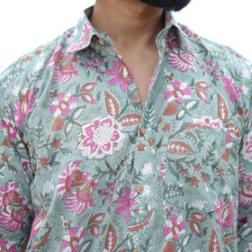 Green Full Sleeve Block Print Cotton Men Sanganeri Shirt