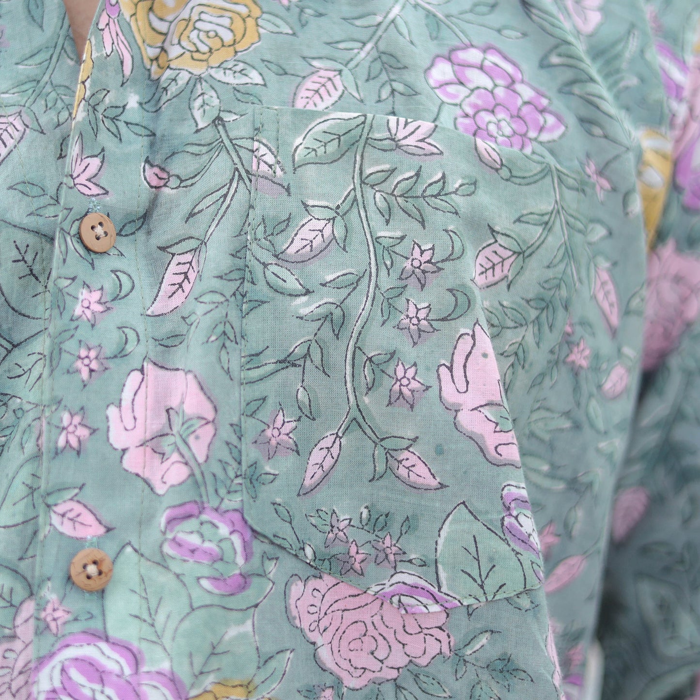 Green Full Sleeve Block Print Cotton Men Sanganeri Shirt