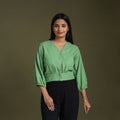 Buy Green Full Sleeve Cotton Jacquard Crop Top