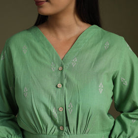 Buy Green Full Sleeve Cotton Jacquard Crop Top