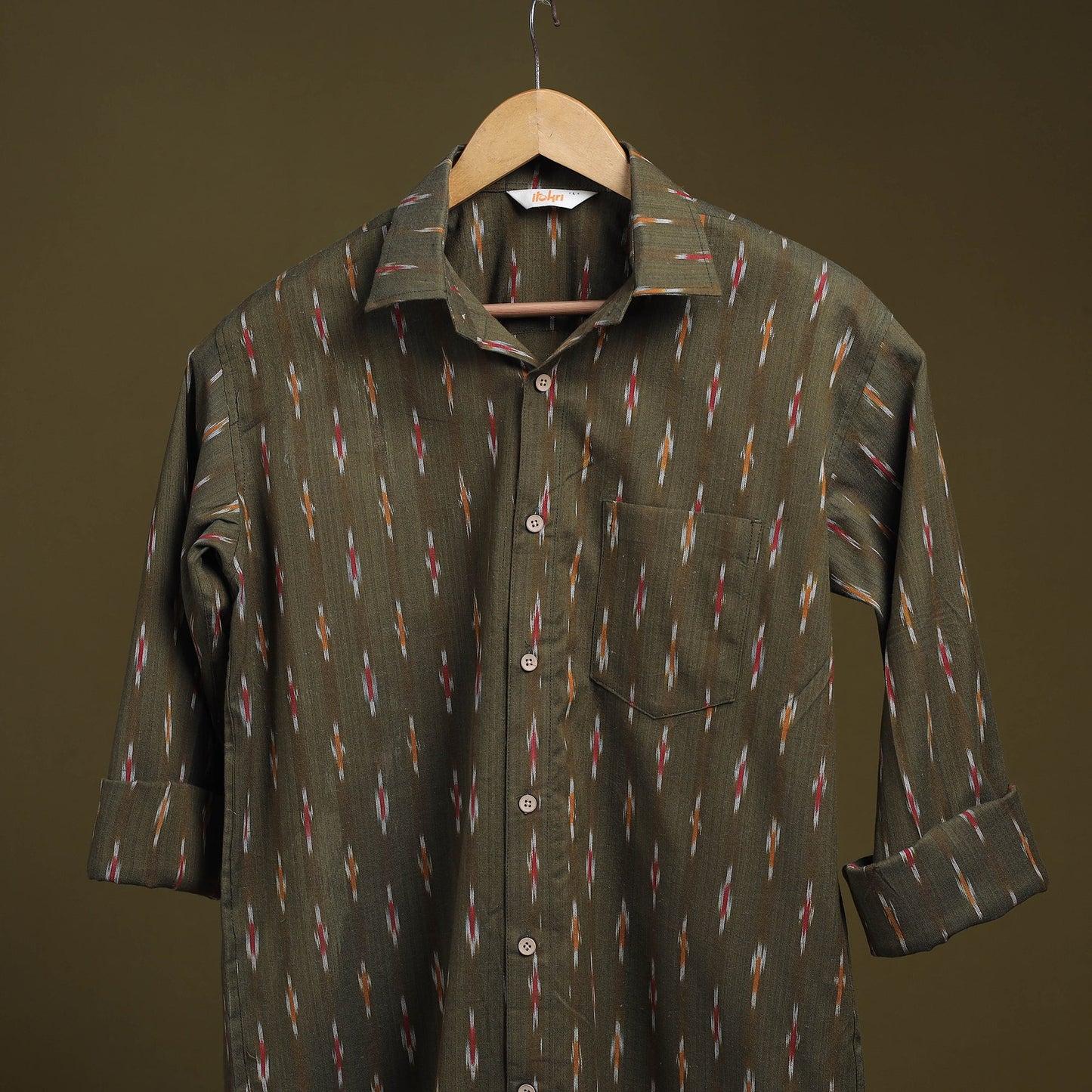 Green - full sleeve cotton men pochampally ikat shirt 07
