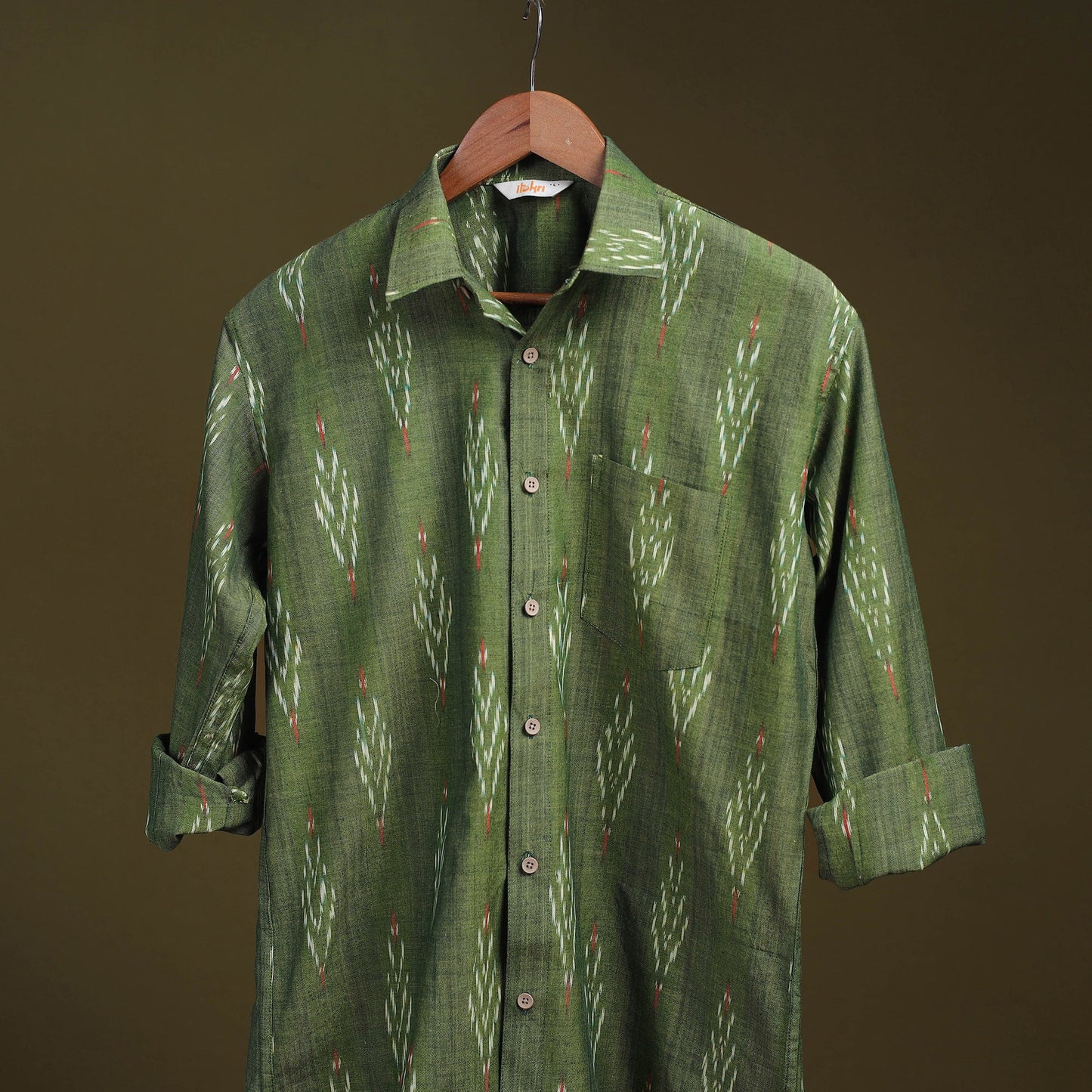 Green - full sleeve cotton men pochampally ikat shirt 12