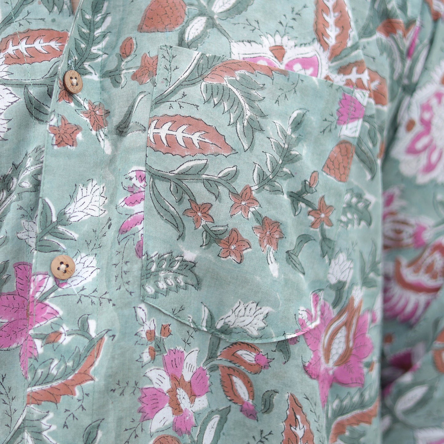 Green Full Sleeve Block Print Cotton Men Sanganeri Shirt