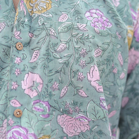 Green Full Sleeve Block Print Cotton Men Sanganeri Shirt