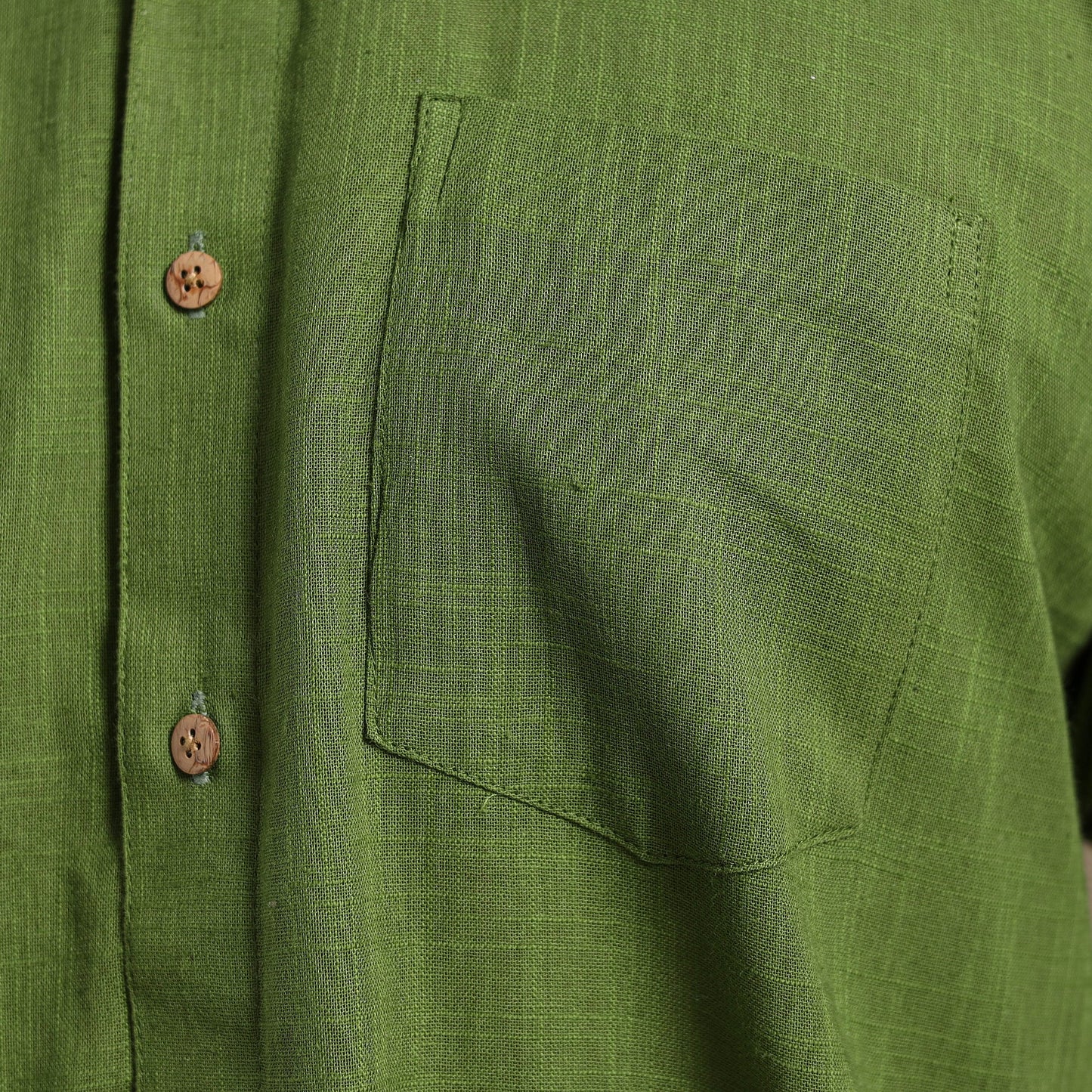 Green Full Sleeve Slub Cotton Men Plain Shirt