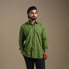 Green Full Sleeve Slub Cotton Men Plain Shirt