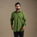 Green Full Sleeve Slub Cotton Men Plain Shirt
