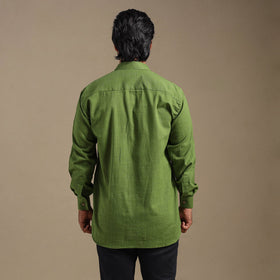 Green Full Sleeve Slub Cotton Men Plain Shirt