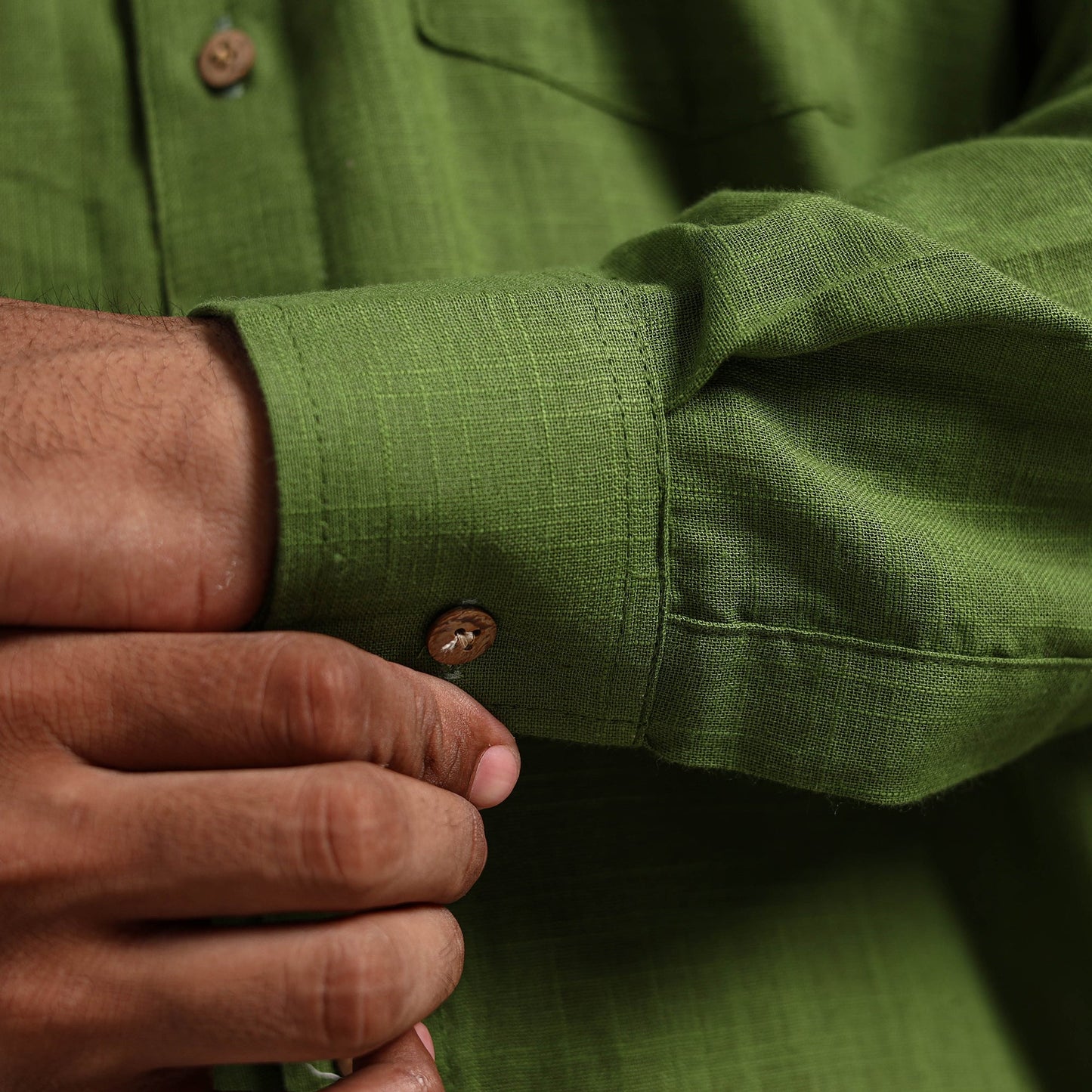 Green Full Sleeve Slub Cotton Men Plain Shirt