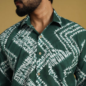 Buy Green Full Sleeve Tie & Dye Cotton Men Shibori Shirt