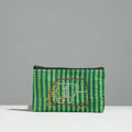Green Gamcha Fabric Hand Embroidered Jewelry Pouch 