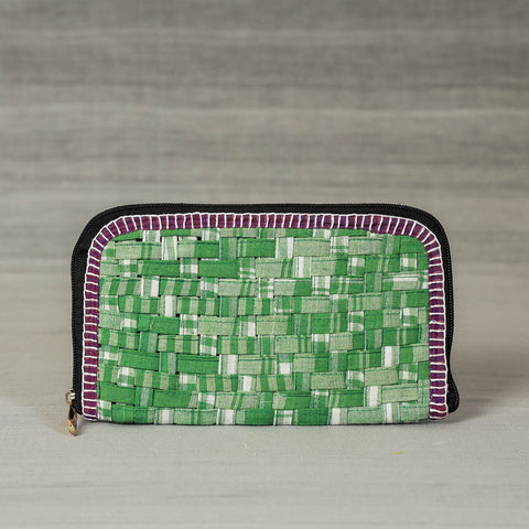 Green Gamcha Fabric Handmade Clutch Wallet by Rangila Dhaga